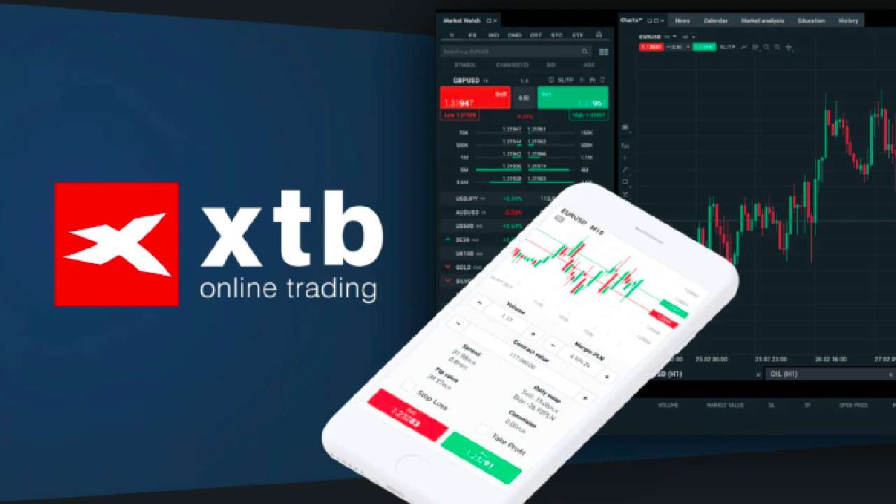 XTB desktop and mobile screens